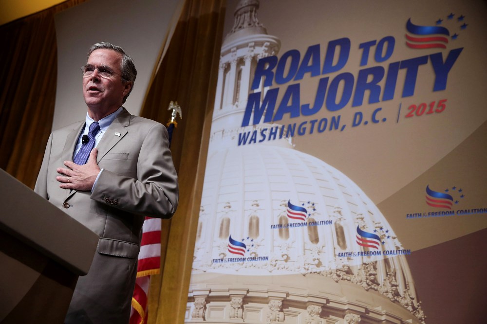 Republican U.S. presidential hopeful and former Florida Governor Jeb Bush speaks during the "Road to Majority" conference June 19, 2015 in Washington, DC. (Photo by Alex Wong/Getty)