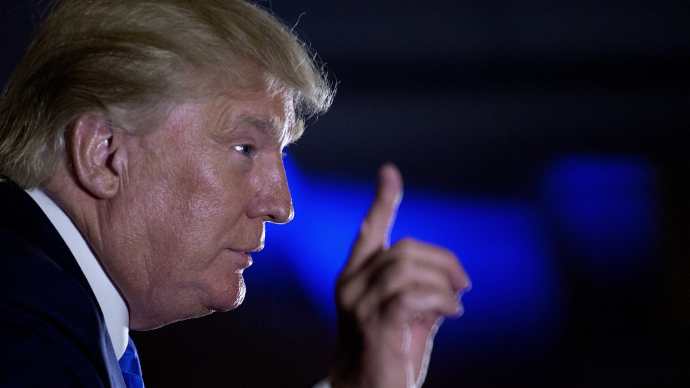 US presidential hopeful Donald Trump delivers remarks at the Maryland Republican Party's 25th Annual Red, White & Blue Dinner on June 23, 2015 at the BWI Airport Marriott in Linthicum, Md. (Photo by Paul J. Richards/AFP/Getty)
