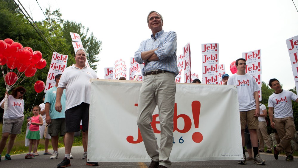 Republican Presidential Candidate Jeb Bush Campaigns In New Hampshire On July 4th. (Photo by Kayana Szymczak/Getty)