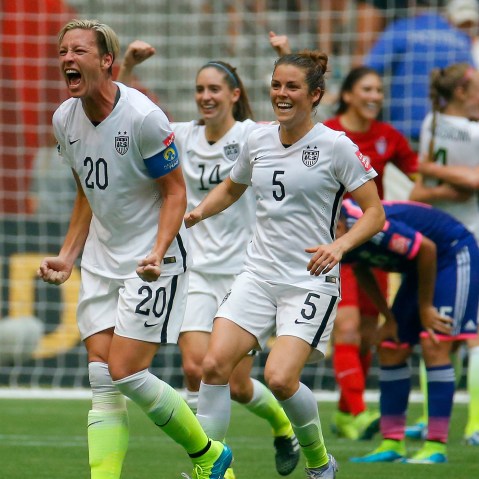 Abby Wambach #20 of the United States celebrates the 5-2 victory against Japan in the FIFA Women's World Cup Canada 2015 Final on July 5, 2015 in Vancouver, Canada. (Photo by Kevin C. Cox/Getty)