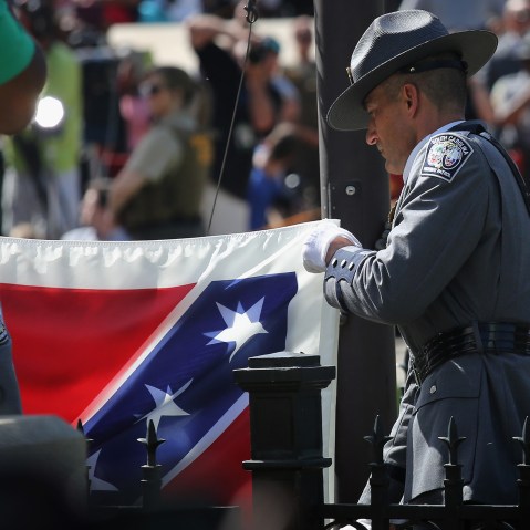 Confederate Flag removed from South Carolina Statehouse grounds on July 10, 2015 in Columbia, South Carolina (Photo by John Moore/Getty).