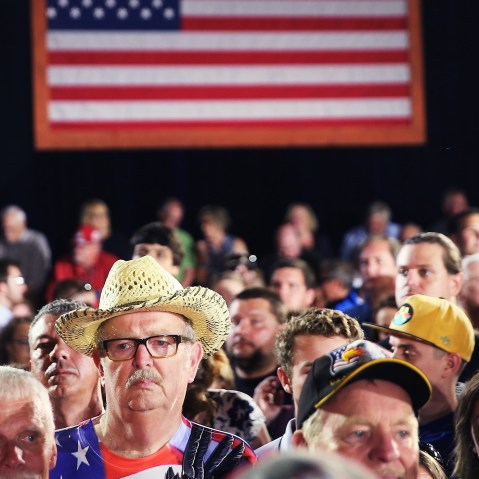 Supporters of Wisconsin Governor Scott Walker wait at the Waukesha County Expo Center before he announced his bid for the Republican nomination for president on July 13, 2015 in Waukesha, Wis. (Photo by Scott Olson/Getty)