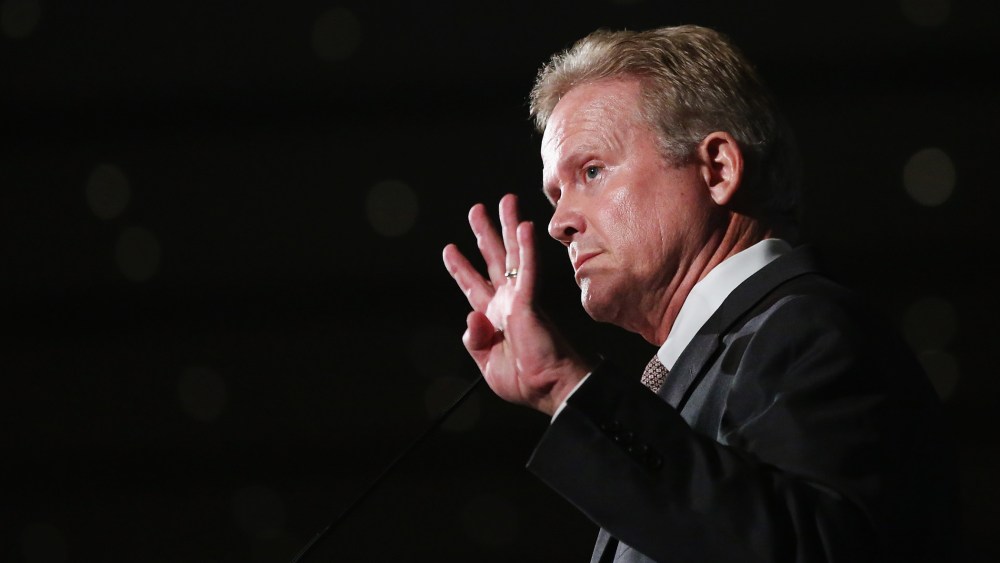 Democratic presidential candidate and former Virginia Senator Jim Webb speaks to guests at the Iowa Democratic Party's Hall of Fame Dinner on July 17, 2015 in Cedar Rapids, Iowa. (Photo by Scott Olson/Getty)
