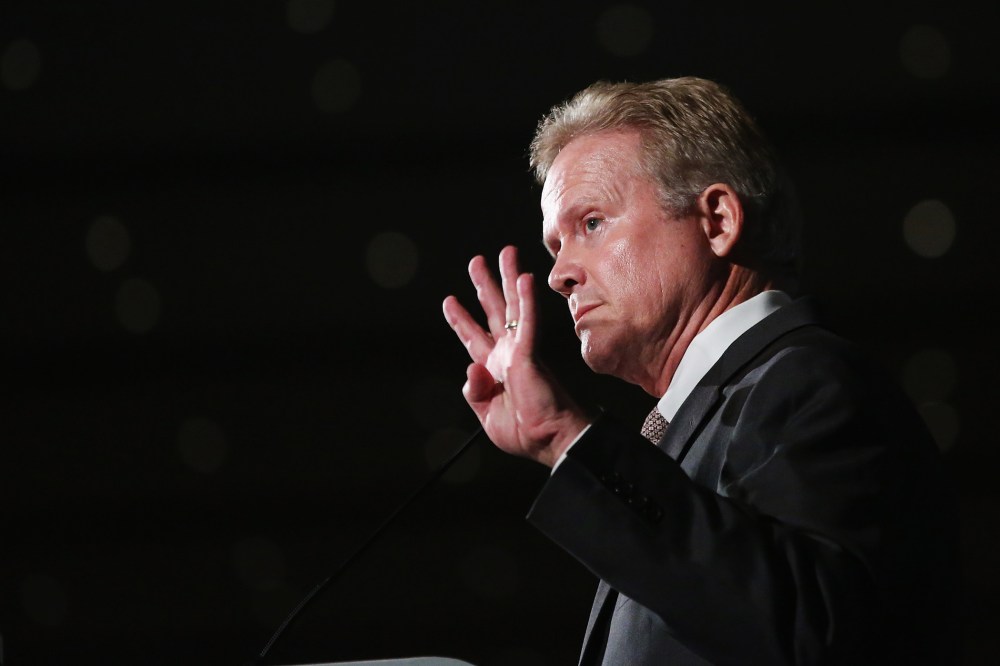 Democratic presidential candidate and former Virginia Senator Jim Webb speaks to guests at the Iowa Democratic Party's Hall of Fame Dinner on July 17, 2015 in Cedar Rapids, Iowa. (Photo by Scott Olson/Getty)