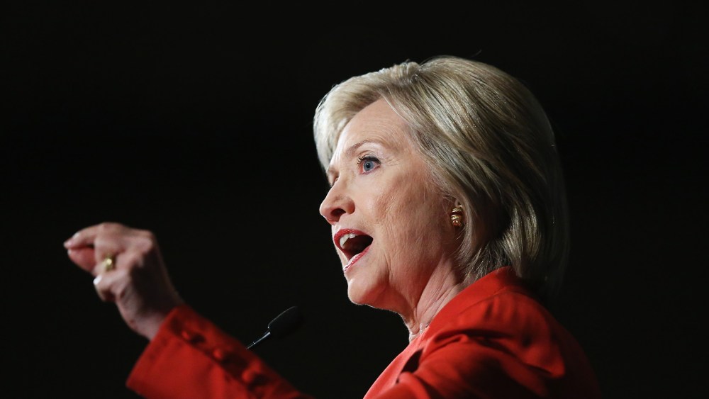 Democratic presidential candidate and former Secretary of State Hillary Clinton speaks to guests at the Iowa Democratic Party's Hall of Fame Dinner on July 17, 2015 in Cedar Rapids, Iowa. (Photo by Scott Olson/Getty)