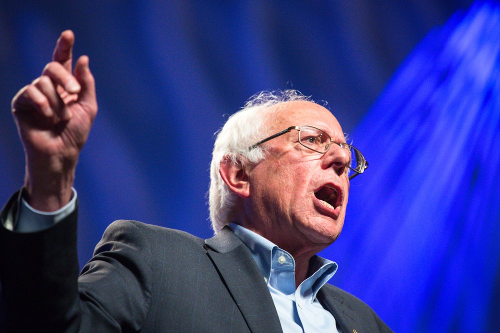 Sen. Bernie Sanders addresses hecklers and supporters at the Netroots Nation 2015 Presidential Town Hall in the Phoenix Convention Center on July 18, 2015 in Phoenix, Ariz. (Photo by Charlie Leight/Getty)