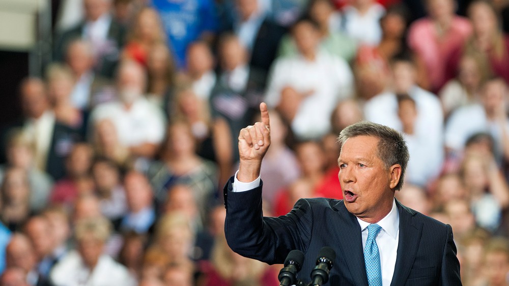 Ohio Governor John Kasich gives his speech announcing his 2016 Presidential candidacy at The Ohio State University on July 21, 2015 in Columbus, Ohio. (Photo by Ty Wright/Getty)