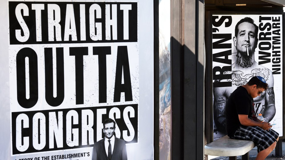 Posters supporting politician Ted Cruz are displayed in Los Angeles, California on July 26, 2015. (Photo by Mark Ralston/AFP/Getty)
