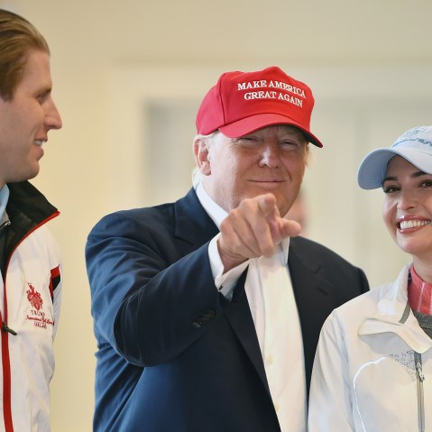 Republican Presidential Candidate Donald Trump visits his Scottish golf course Turnberry with his children Ivanka Trump and Eric Trump on July 30, 2015 in Ayr, Scotland. (Photo by Jeff J Mitchell/Getty)