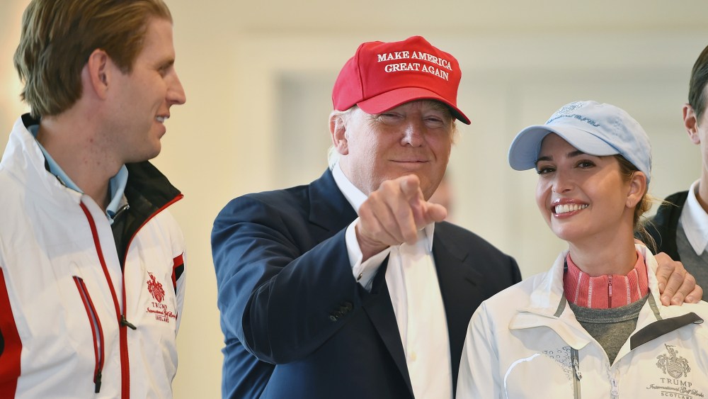 Republican Presidential Candidate Donald Trump visits his Scottish golf course Turnberry with his children Ivanka Trump and Eric Trump on July 30, 2015 in Ayr, Scotland. (Photo by Jeff J Mitchell/Getty)