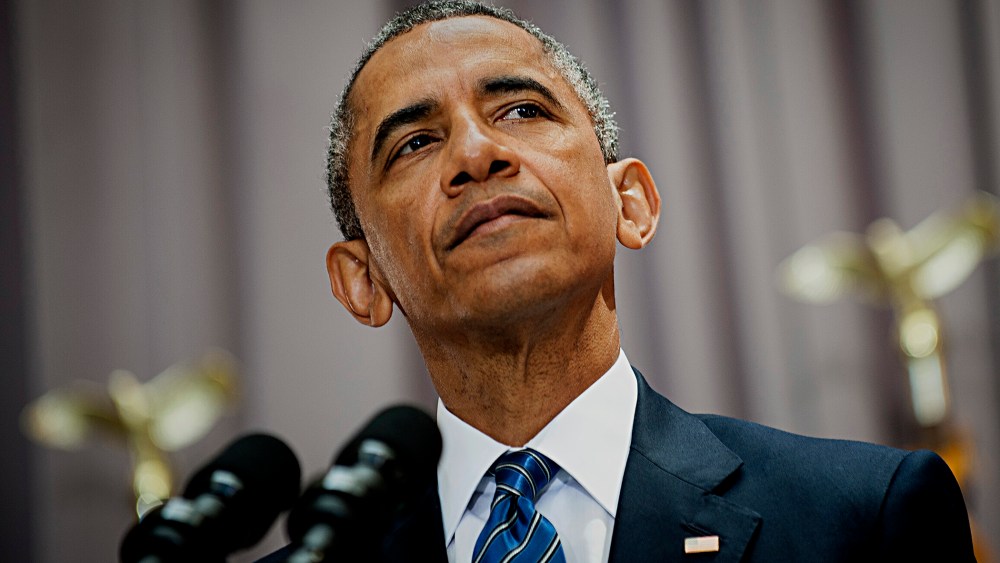 U.S. President Barack Obama pauses while speaking at American University's School of International Service in Washington, D.C. on Aug. 5, 2015. (Photo by Pete Marovich/Bloomberg/Getty)