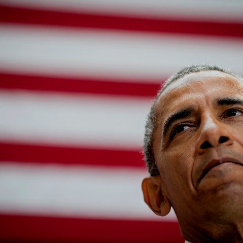 U.S. President Barack Obama pauses while speaking about the Iran Nuclear Deal at American University's School of International Service in Washington, D.C., Aug. 5, 2015. (Photo by Pete Marovich/Bloomberg/Getty)