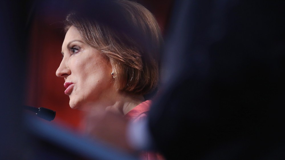 Republican presidential candidate Carly Fiorina fields a question during a presidential forum on Aug. 6, 2015 in Cleveland, OH. (Photo by Scott Olson/Getty)