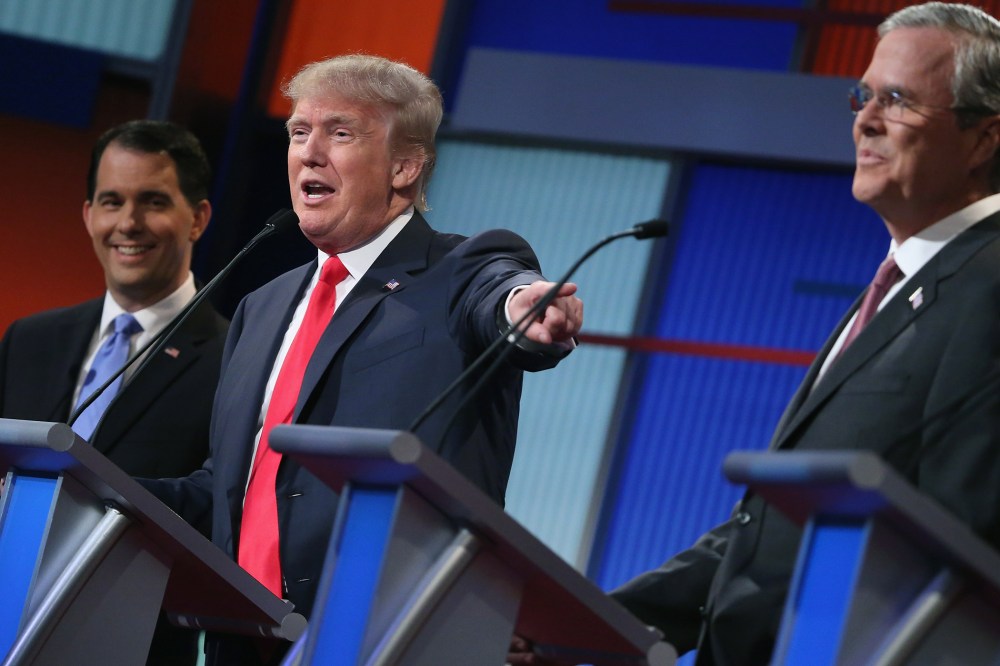 Republican presidential candidates participate in the first prime-time presidential debate hosted by FOX News and Facebook at the Quicken Loans Arena on Aug. 6, 2015 in Cleveland, Ohio. (Photo by Scott Olson/Getty)