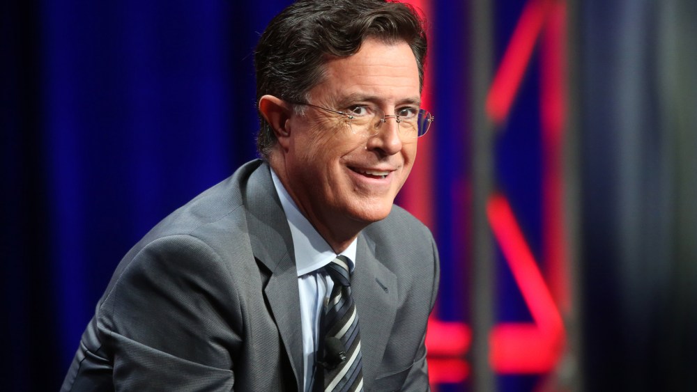 Stephen Colbert speaks onstage. (Photo by Frederick M. Brown/Getty)