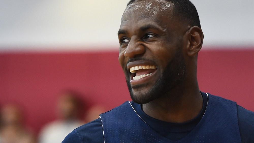 LeBron James, #27 of the 2015 USA Basketball Men's National Team, attends a practice session at the Mendenhall Center on Aug. 12, 2015 in Las Vegas, Nev. (Photo by Ethan Miller/Getty)