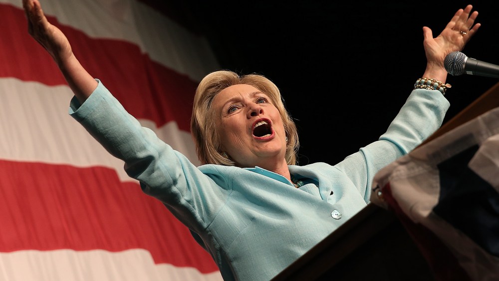 Democratic presidential candidate Hillary Clinton speaks at the Iowa Democratic Wing Ding Aug. 14, 2015 in Clear Lake, Ia. (Photo by Win McNamee/Getty)