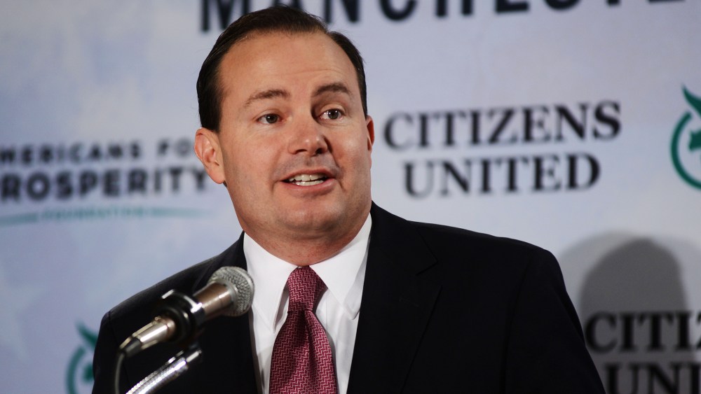 U.S. Senator Mike Lee (R-UT) speaks at the Freedom Summit at The Executive Court Banquet Facility April 12, 2014 in Manchester, NH. (Photo by Darren McCollester/Getty)