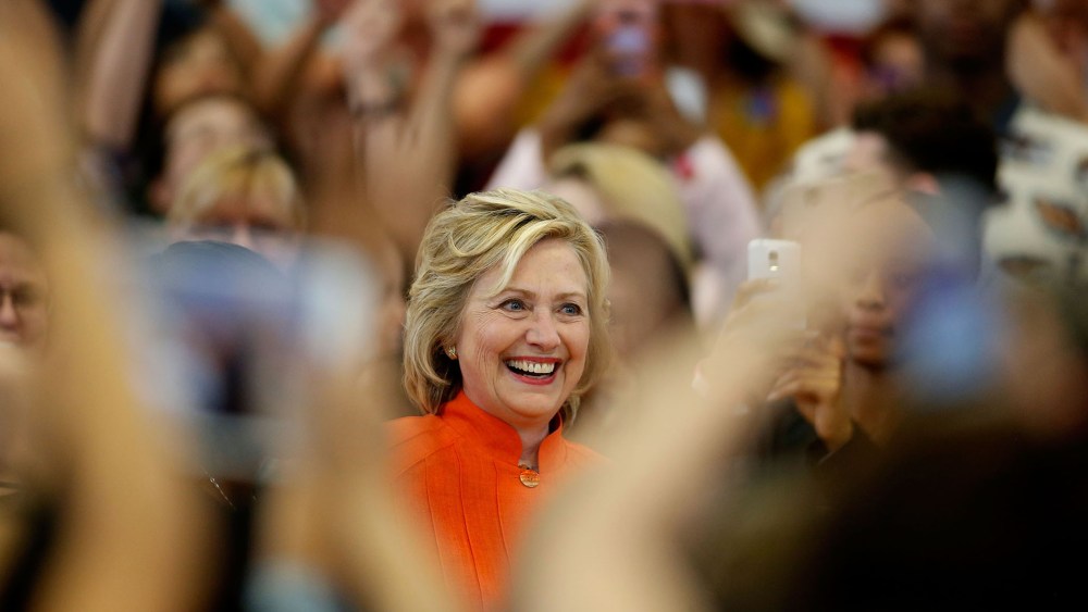 Democratic presidential candidate and former U.S. Secretary of State Hillary Clinton delivers remarks during a campaign stop at Dr. William U. Pearson Community Center on Aug. 18, 2015 in North Las Vegas, Nev. (Photo by Isaac Brekken/Getty)