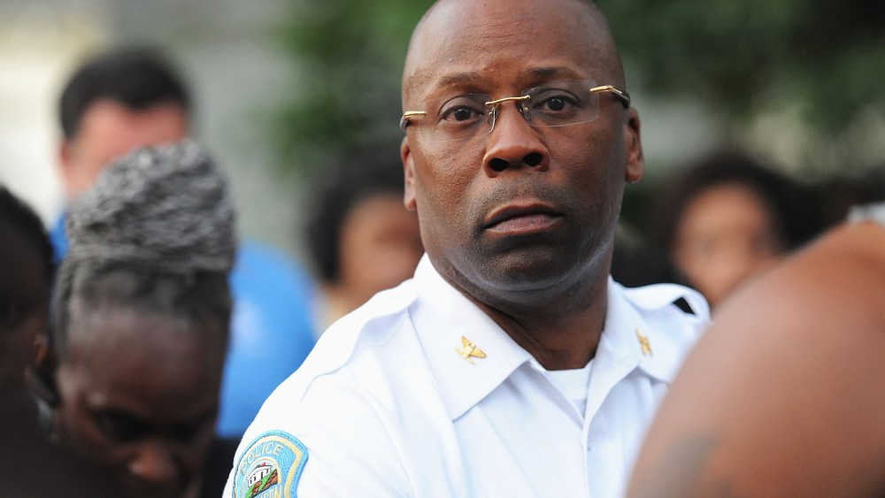 Ferguson Police Chief Andre Anderson watches on during an event on Aug. 20, 2015 in Ferguson, Mo. (Photo by Michael B. Thomas/Getty)