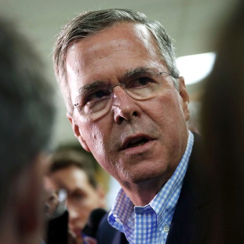 Republican presidential candidate and former Florida Gov. Jeb Bush speaks to the media after holding a town hall style meeting at La Progresiva Presbyterian School on September 1, 2015 in Miami, Florida. (Photo by Joe Raedle/Getty)