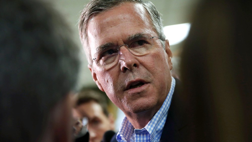 Republican presidential candidate and former Florida Gov. Jeb Bush speaks to the media after holding a town hall style meeting at La Progresiva Presbyterian School on September 1, 2015 in Miami, Florida. (Photo by Joe Raedle/Getty)
