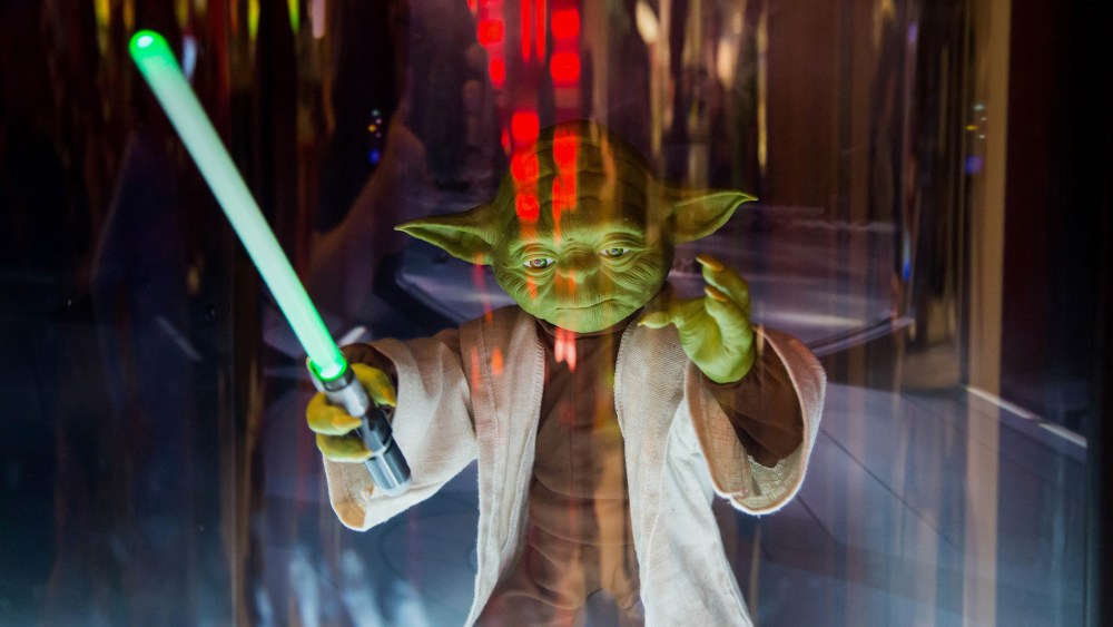 A new Yoda toy is displayed ahead of the "Force Friday" event at a Toys R Us Inc. Store in New York, Sep. 3, 2015. (Photo by Michael Nagle/Bloomberg/Getty)
