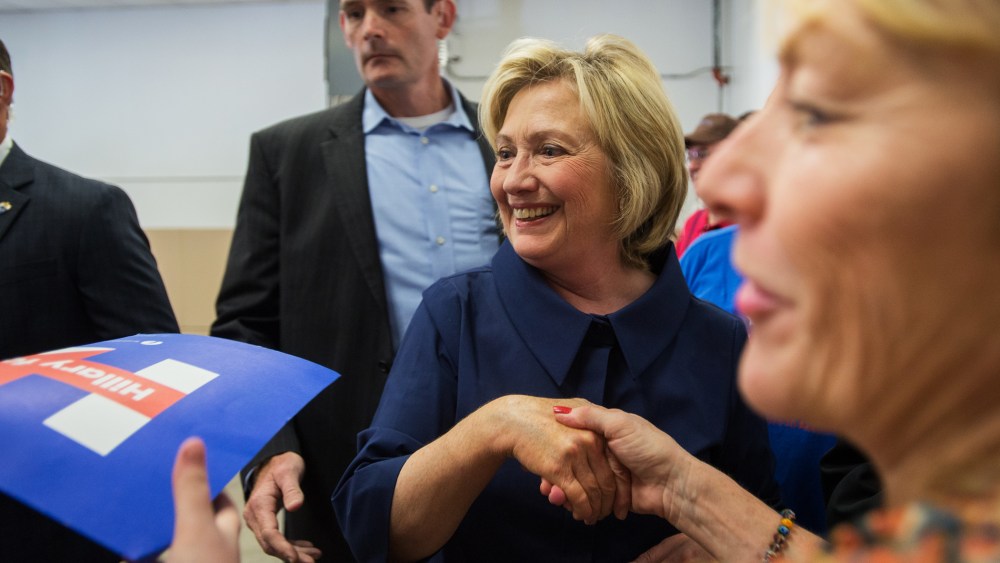Democratic Presidential hopeful Hillary Clinton takes time to meet supporters and take photos at the Annual Hawkeye Labor Council AFL-CIO Labor Day picnic on September 7, 2015 at Hawkeye Downs in Cedar Rapids, Iowa. (Photo by David Greedy/Getty)