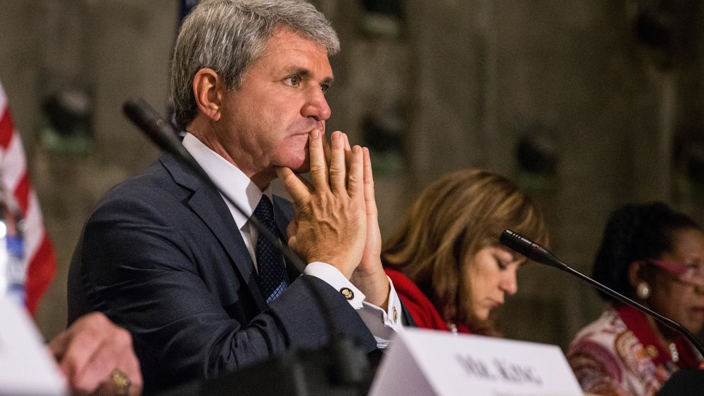 Rep Michael McCaul (R-TX 10th District), Chairman of the U.S. House of Representatives Committee on Homeland Security, leads a hearing at the National September 11 Memorial and Museum on Sept. 8, 2015 in New York City. (Photo by Andrew Burton/Getty)