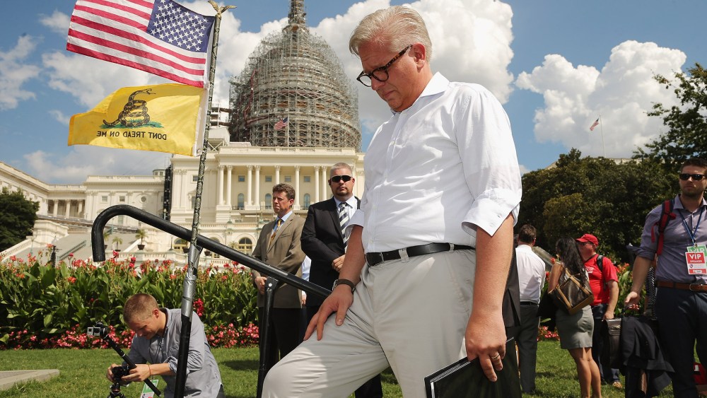 Conservative pundit Glenn Beck prepares to take the stage during a rally against the Iran nuclear deal on the West Lawn of the U.S. Capitol, Sep. 9, 2015 in Washington, DC. (Photo by Chip Somodevilla/Getty)