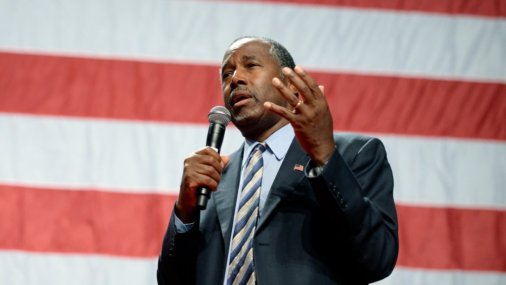 Republican presidential candidate Ben Carson speaks during a campaign rally at the Anaheim Convention Center, Sept. 9, 2015 in Anaheim, Calif. (Photo by Kevork Djansezian/Getty)