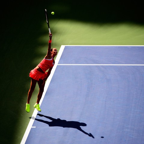 Roberta Vinci of Italy serves to Serena Williams of the United States during their Women's Singles Semifinals match on Day Twelve of the 2015 US Open on September 11, 2015. (Photo by Alex Goodlett/Getty)