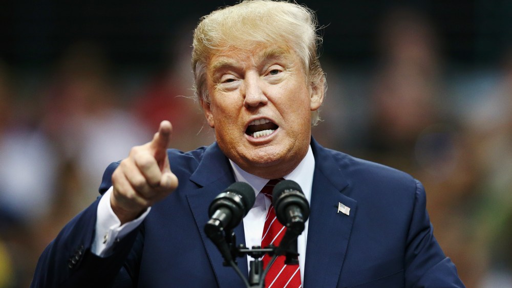 Republican presidential candidate Donald Trump speaks during a campaign rally at the American Airlines Center on Sept. 14, 2015 in Dallas, TX. (Photo by Tom Pennington/Getty)