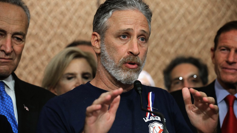 Comedian Jon Stewart speaks during a news conference to demand an extension of the Zadroga 9/11 health bill at the U.S. Capitol on Sept. 16, 2015. (Photo by Chip Somodevilla/Getty)