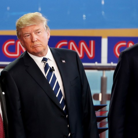 Republican presidential candidates take part in the presidential debates at the Reagan Library on Sept. 16, 2015 in Simi Valley, Calif. (Photo by Justin Sullivan/Getty)
