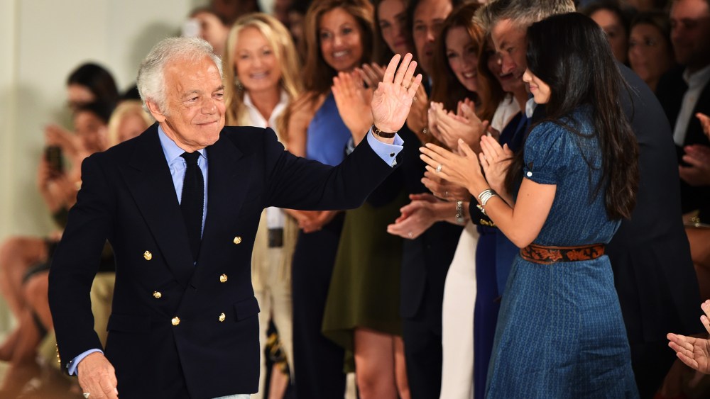 Ralph Lauren waves to adoring fans at Ralph Lauren Spring 2016 during New York Fashion Week on Sept. 17, 2015 in New York City. (Photo by Mike Coppola/Getty)