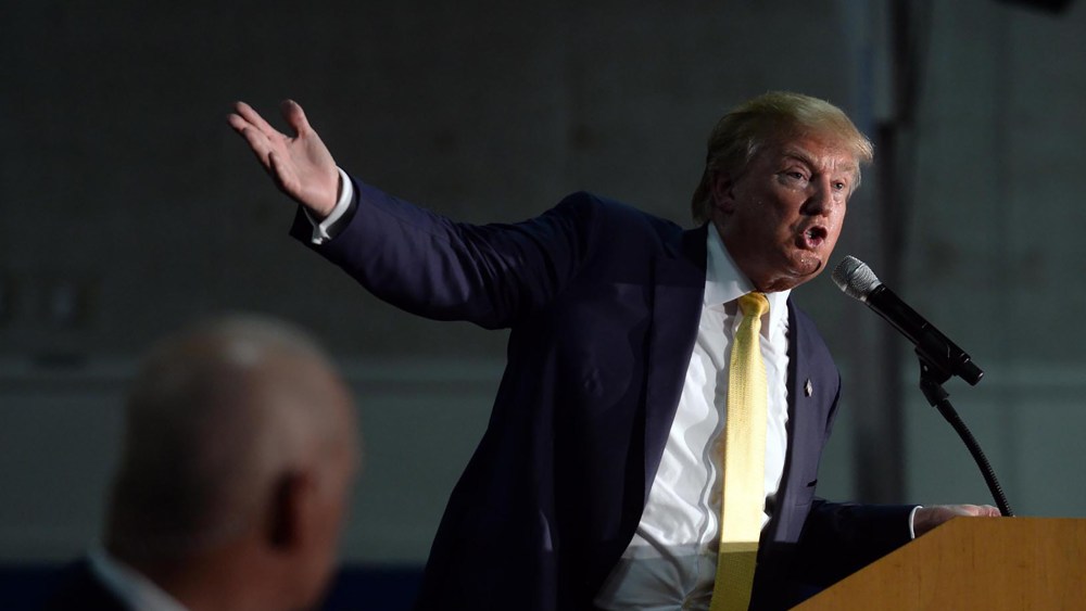 Republican Presidential candidate Donald Trump speaks during a town hall event at Rochester Recreational Arena, Sept. 17, 2015 in Rochester, N.H. (Photo by Darren McCollester/Getty)
