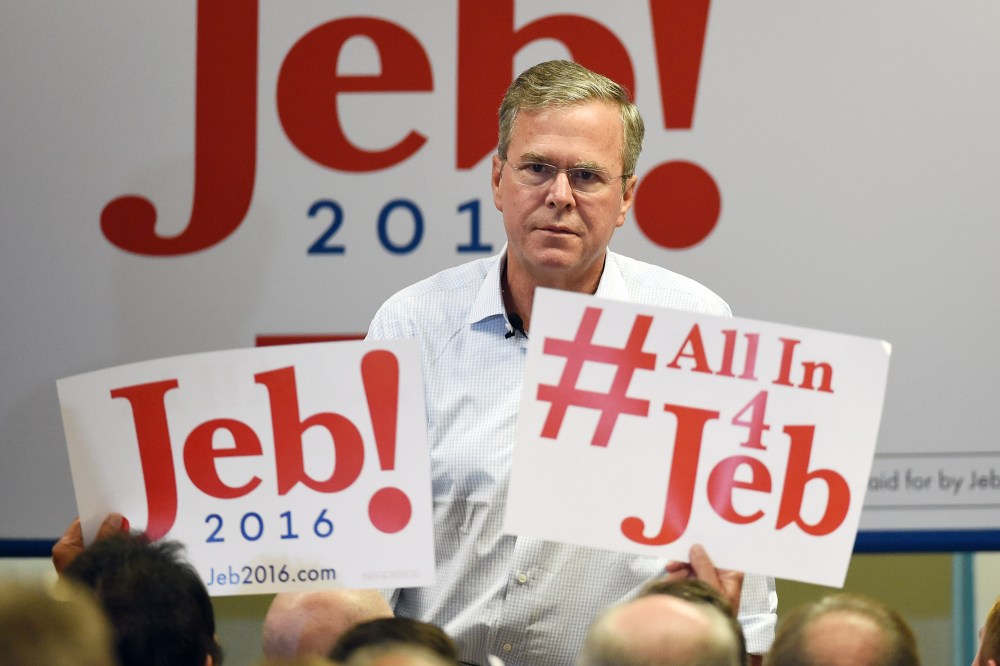 Republican presidential candidate Jeb Bush speaks during a campaign rally at the Veterans Memorial Leisure Services Center on Sept. 17, 2015 in Las Vegas, Nev. (Photo by Ethan Miller/Getty)