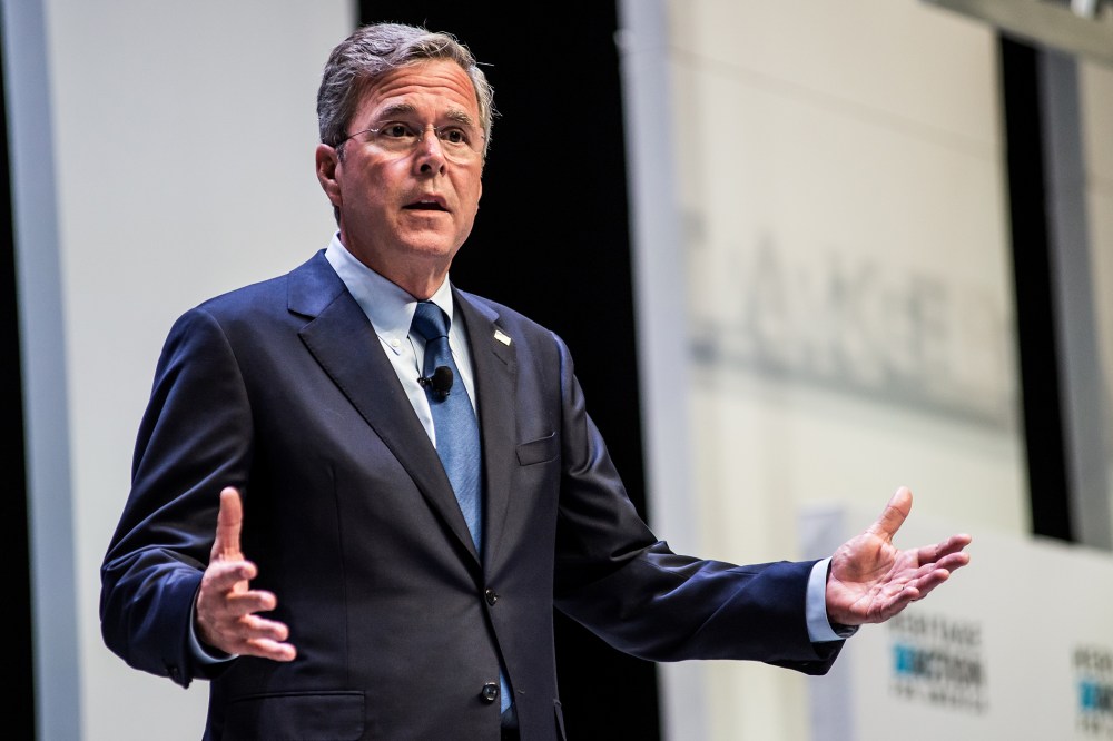Former Florida Governor and republican presidential candidate Jeb Bush speaks to voters at the Heritage Action Presidential Candidate Forum Sept. 18, 2015 in Greenville, SC. (Photo by Sean Rayford/Getty)
