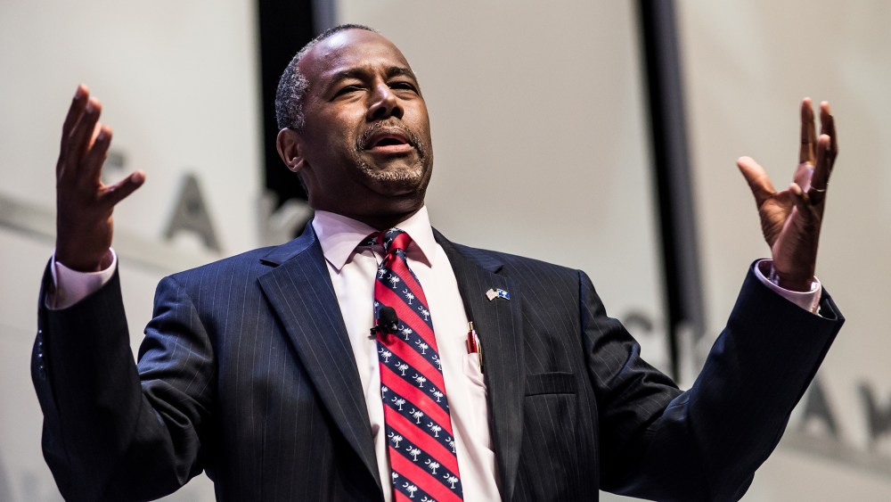 Republican presidential hopeful Ben Carson speaks to the crowd at the Heritage Action Presidential Candidate Forum Sept. 18, 2015 in Greenville, S.C. (Photo by Sean Rayford/Getty)