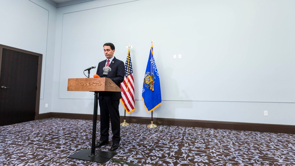 Wisconsin Gov. Scott Walker announces that he will end his bid for the White House at a news conference Sept. 21, 2015 in Madison, Wisconsin. (Photo by Andy Manis/Getty)