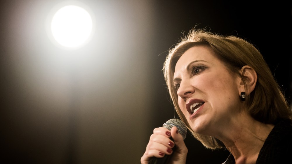 Republican presidential candidate Carly Fiorina speaks to voters during a town hall meeting at the Ocean Reef Convention Center, Sept. 22, 2015 in Myrtle Beach, S.C. (Photo by Sean Rayford/Getty)