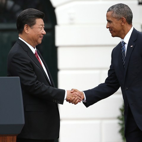 U.S. President Barack Obama shakes hands with Chinese President Xi Jinping on the south lawn of the White House grounds Sept. 25, 2015 in Washington, DC. (Photo by Win McNamee/Getty)