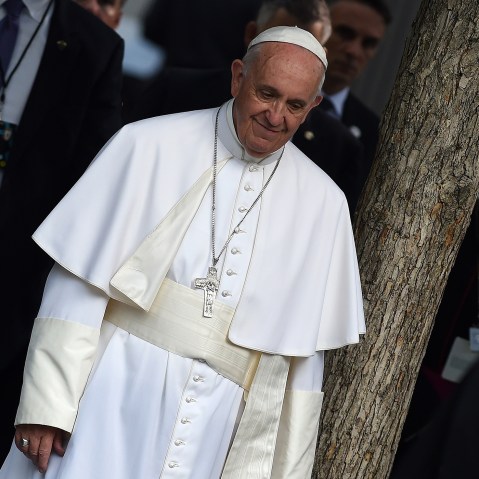Pope Francis arrives at the 9/11 memorial in New York, Sept. 25, 2015. (Photo by Jewel Samad/AFP/Getty)