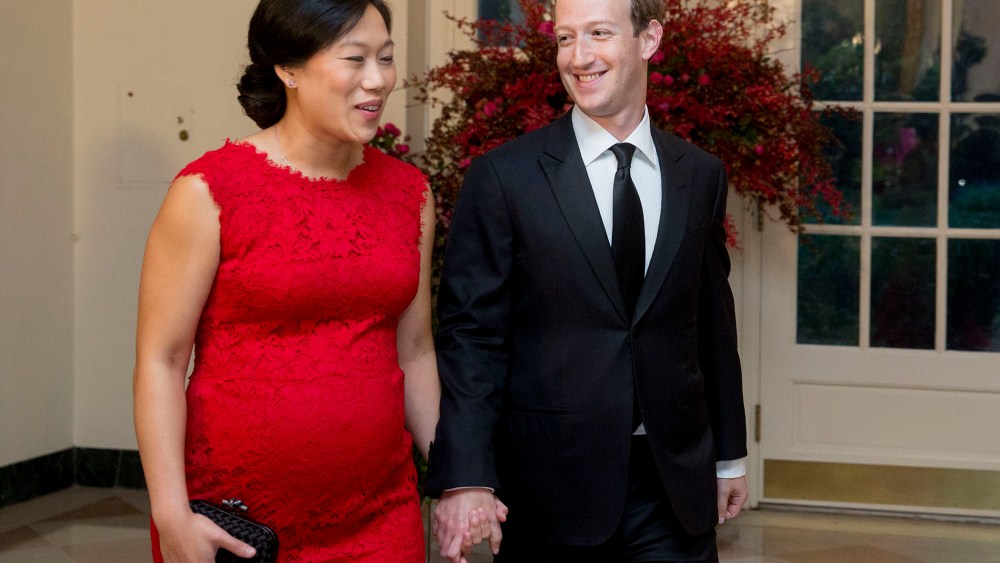 Mark Zuckerberg, chief executive officer and founder of Facebook Inc., and his wife Priscilla Chan arrive at a state dinner in honor of Chinese President Xi Jinping at the White House, Sept. 25, 2015. (Photo by Andrew Harrer/Bloomberg/Getty)