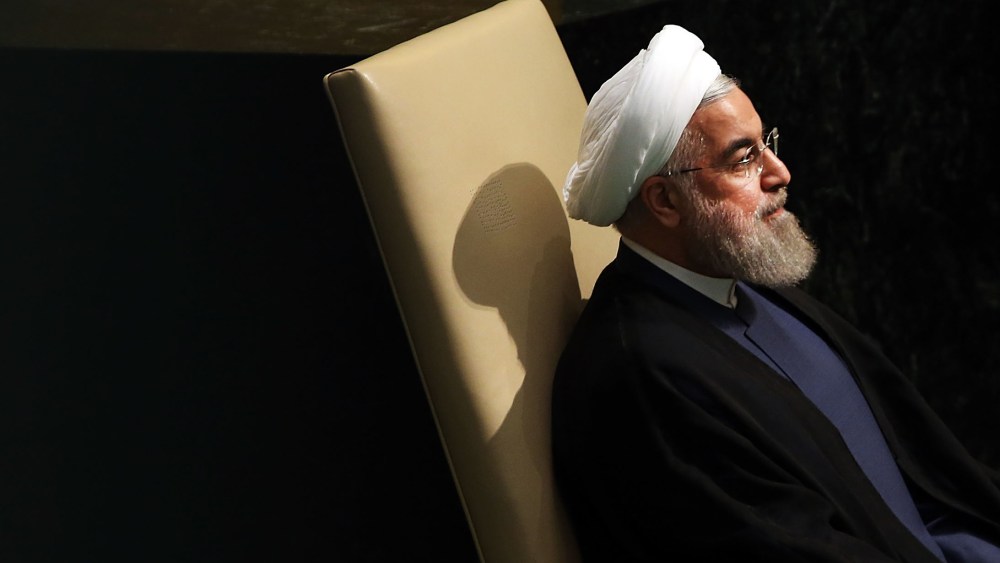 Iran President Hassan Rouhani sits before addressing the United Nations General Assembly at U.N. headquarters on Sept. 28, 2015 in New York City. (Photo by Spencer Platt/Getty)