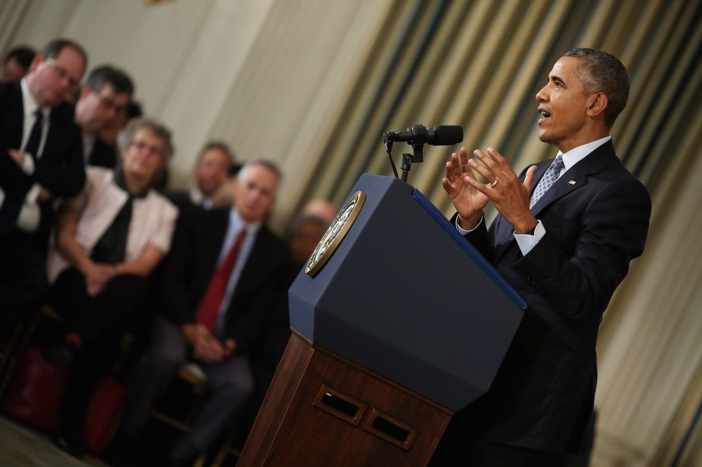 U.S. President Barack Obama holds a news conference in the State Dining Room at the White House Oct. 2, 2015 in Washington, DC. (Photo by Chip Somodevilla/Getty)