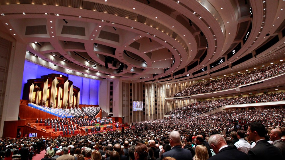 Members of the Church of Jesus Christ of Latter-day Saints attend the 185th Semiannual General Conference of the Mormon Church last month in Salt Lake City, Utah. (Photo by George Frey/Getty)