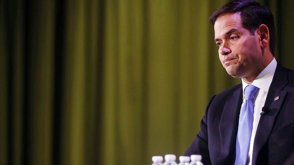 Republican presidential candidate, Sen. Marco Rubio (R-FL) speaks at Civic Hall about the "sharing economy" on Oct. 6, 2015 in New York City. (Photo by Spencer Platt/Getty)