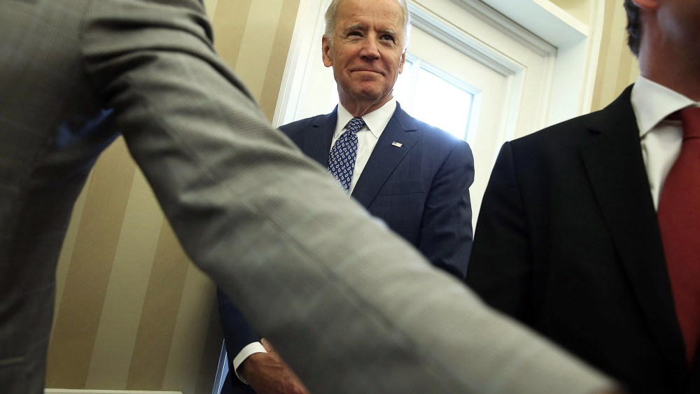 Vice President Joseph Biden attends a meeting in the Oval Office at the White House on Oct. 7, 2015 in Washington, D.C. (Photo by Mark Wilson/Getty)